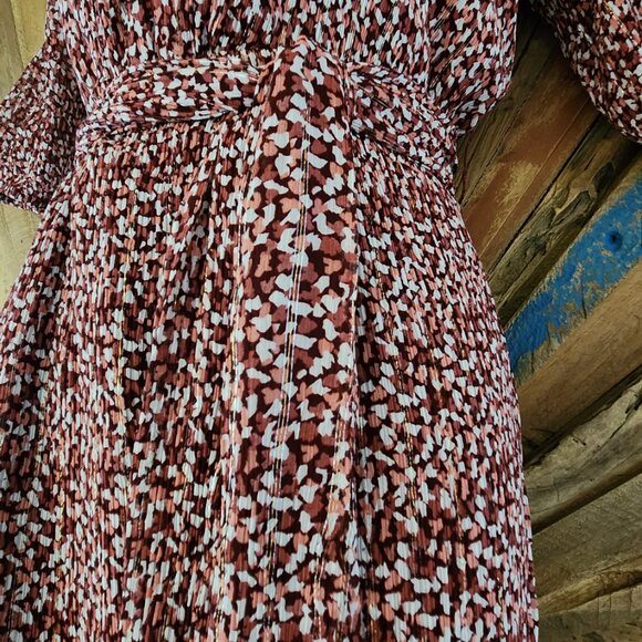 Ba&sh Robe Kama in Bordoax silk/viscose a-line textured flowy Dress Sz 2 - Picture 14 of 16